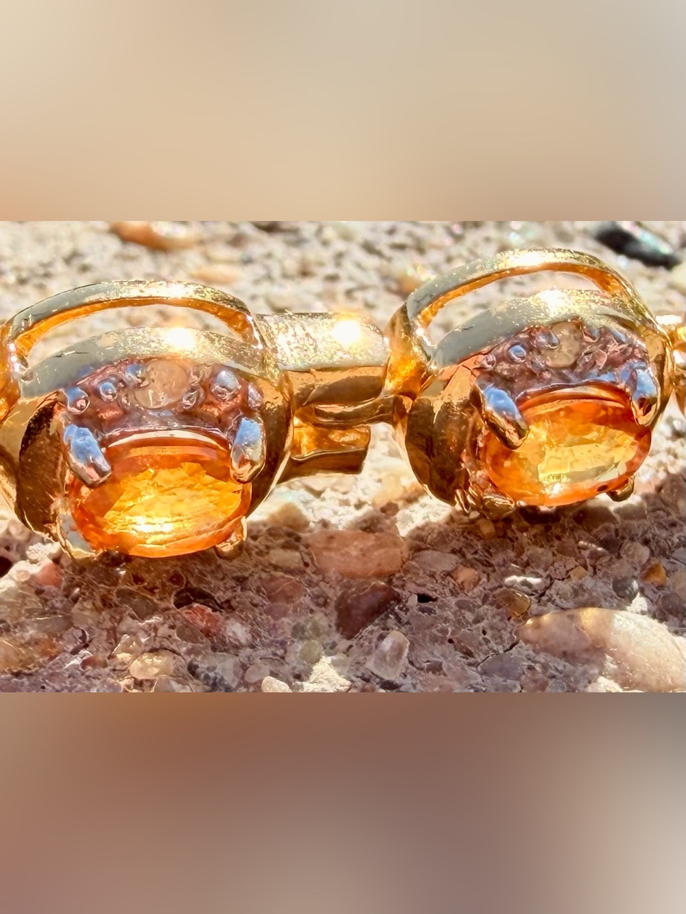 18K Gold Over Sterling Silver Orange AA Sapphire & Diamond Bracelet 7.25β - Picture 8 of 12
